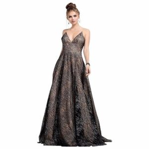 Jovani Strappy Silver Embellished A-Line Gown